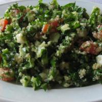 Tabouleh Full (16 Oz) · Levantine vegetarian salad made of mostly finely chopped parsley with tomatoes, mint, onion,...