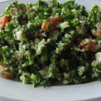 Tabouleh  Full (16 Oz) · Levantine vegetarian salad made of mostly finely chopped parsley with tomatoes, mint, onion,...
