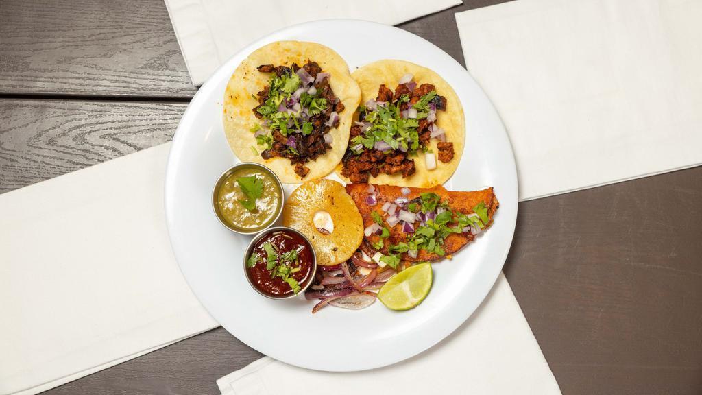 Taco Plate * · 3 tacos, soft or crispy, w/ rice, beans, or fide. 575cal gluten free only on corn tortilla.