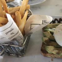 Avocado Toast · Multigrain toast, avocado in balsamic and olive oil, poached egg. Served with a side salad.