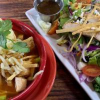 Soup & Salad Combo · A medium sized combination of our sopa de tortilla and our red river ensalada. Both topped w...
