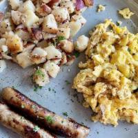 The Breakfast Plate · Choice of grilled ham, bacon, sausage patties, turkey bacon, chicken apple sausage, or corne...