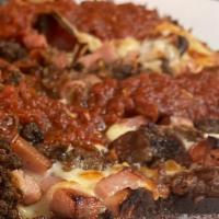 4 Cylinder - The Hoffa Pizza · Wisconsin brick cheese, old world pepperoni, italian sausage, seasoned ground beef, bacon an...