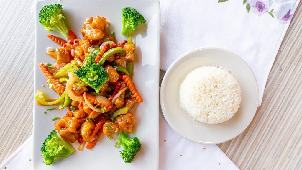 Sweet & Sour Chicken · Serve with a side of white rice.