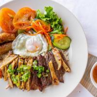 Special Combination Rice Plate · Consist of grilled beef, grilled chicken, grilled pork and fried egg rolls & a sunny side up...