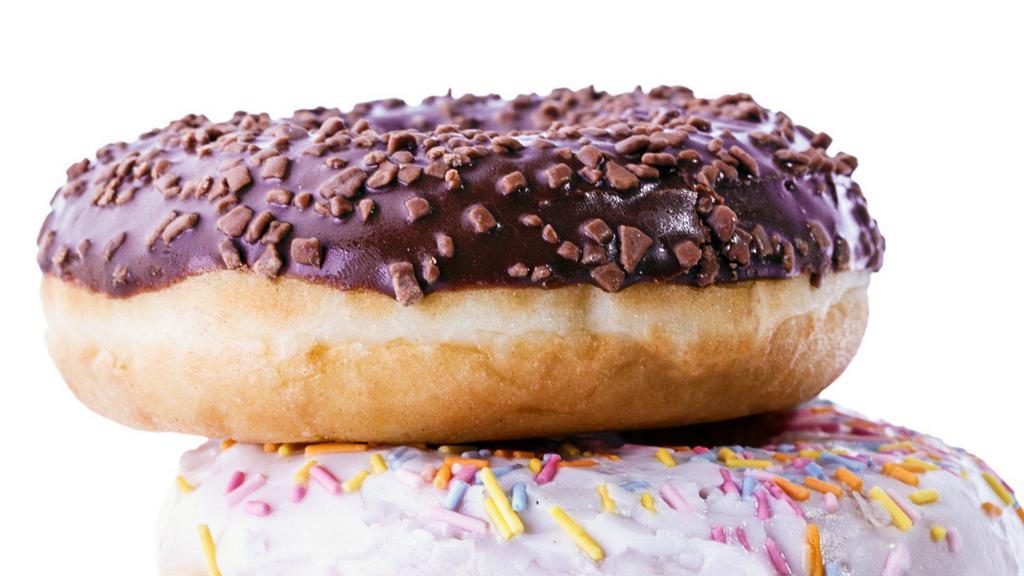 Sprinkle Dozen · Dozen chocolate-dipped donuts with sprinkles. If you would like a different icing flavor (vanilla, strawberry, and lemon) please put in notes.
