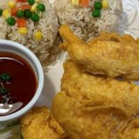  4 Chicken Strips Combo · 4 piece Chicken Strips, Rice, 1 Sauce, Drink