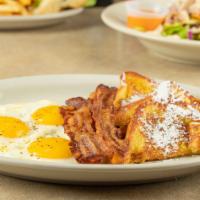 French Toast · With choice of bacon, sausage, or ham.

Consuming raw or undercooked eggs, meat or seafood m...