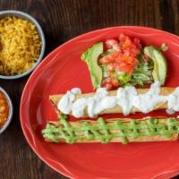 Chicken Flautas · Ranchera Chicken Flautas with Cheese (Served with Rice and Beans)