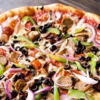 Classic N.Y Fave · Pepperoni, sausage, mushroom, bell pepper, onion, and black olives.