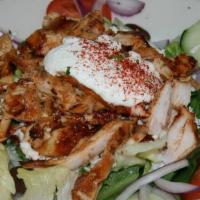 Make Own Chicken Salad · Fresh Chicken on top of fresh romaine and iceberg lettuce, tomatoes, cucumbers, feta cheese,...