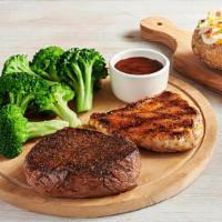 Sirloin & Grilled Chicken · Our signature center-cut sirloin with 6 oz. Grilled Chicken on the Barbie. Served with two f...