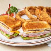Jr'S Club · Includes turkey, ham, bacon, mayo, lettuce, tomato, american cheese & swiss cheese, on grill...