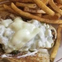 Philly Cheese Steak · Includes shaved sirloin, grilled onions, mushrooms, green pepper, swiss cheese and mayo in a...