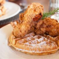 Fried Chicken & Waffles · 4 Mouthwatering Chicken Tenders served on a Fluffy Belgian waffle.