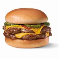 Double With Cheese (1/3 Lb.) · Two 100% all-beef patties equalling over a 1/3 lb.* topped with melted cheese, pickles, ketc...