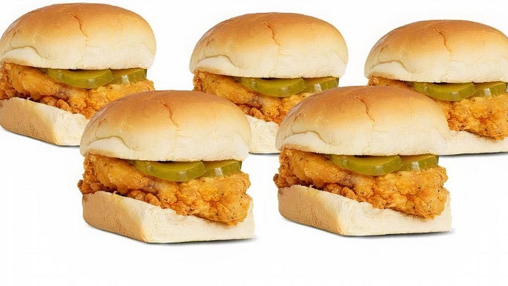 10 Pack Minis · Get a 10 pack of minis that include a piece of crispy chicken flavored with your favorite sauce, topped with pickles inside of a garlic buttered slider bun.