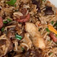 African Style Combination Fried Rice · Comes with shrimps, beef and chicken