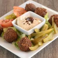 Falafel · Six golden chick pea fritters
