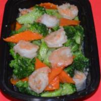 Shrimp With Broccoli · Gulf shrimp, broccoli, carrot sauteed in light mince garlic sauce.
