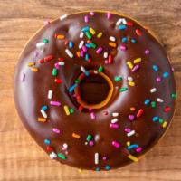 Urban Sprinkle · Yeast donut with chocolate icing and topped with sprinkles.