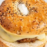 Breakfast Bagel Sandwich · New!! - breakfast bagel sandwich - toasted everything bagel with cream cheese, your choice o...