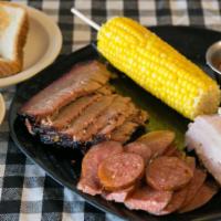3 Meat Sampler With 2 Sides · Pick up to 3 meats, our bbq sauce and 2 sides