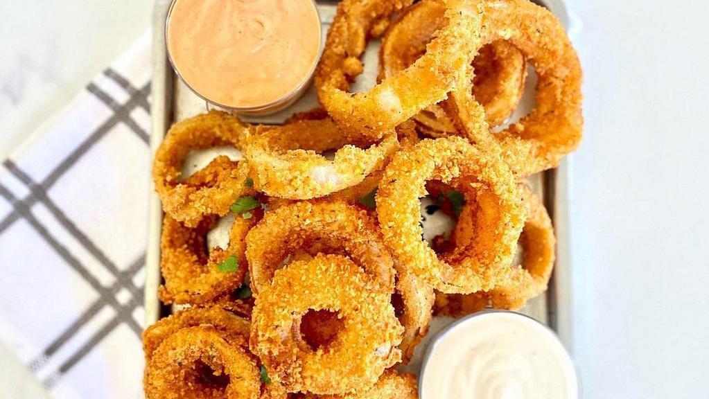 Onion Rings · Vegetarian, gluten free. Deep fried onion rings battered with homemade Nepali style batter and spices.