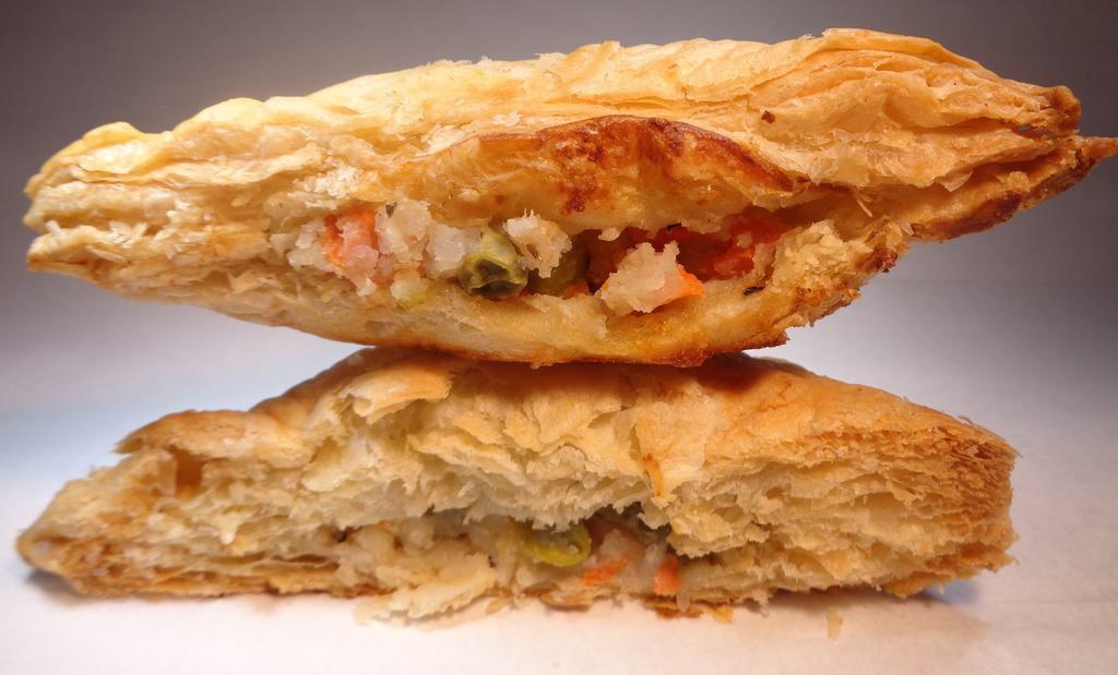 Potato & Mix Vegetable P.P. - 1 Piece · It's flaky and light puff pastry stuffed with mashed potatoes, mixed with vegetables (peas, corn, carrots) and black pepper.