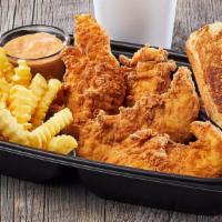 Tender Meal Choices · Served with crinkle cut fries, a regular fountain drink, fresh coleslaw, tender toast and ou...