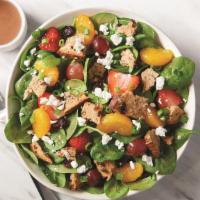 Spinach Sweet Crisp · spinach, sweet crisps*, goat cheese, strawberry, grapes, orange, dried cranberries, green on...