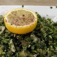 Tabbouleh · Special mix of chopped parsley, cucumber, tomato, onion, lemon juice, bulgur wheat, salt and...