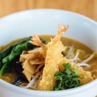 Tan Tan Men · Sesame bonito dashi broth topped with tempura shrimp, wood ear, bamboo shoots, bean sprouts,...