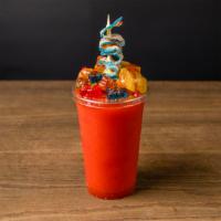 Vaquero Chamoy · Strawberry, lime, top shelf margarita, kool aid mix, and tasty toppings.