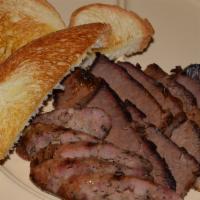 Combo Brisket Plate (Two Meats) · 1/4 pound brisket & 1/4 pound other boneless meat. It's served with two sides, bread and sau...