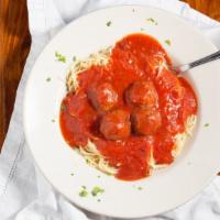 Spaghetti · Choice of meatballs, Italian sausage, meat sauce or mushrooms.