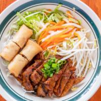 Vermicelli With Grilled Pork And Egg Rolls · 