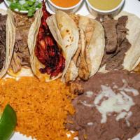 5 Taco Plate · 5 Tacos Served With Rice & Beans