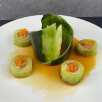 Naruto Roll · Choice of: Salmon, tuna, white fish or crabstick with avocado and masago wrapped in cucumber...