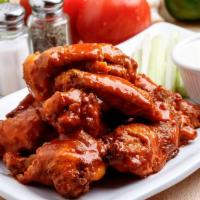 Buffalo Wings 6 Count · (bone-in or boneless) served with celery & your choice of ranch or bleu cheese dressing.
