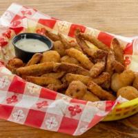 Fried Pickles · Fried pickles slices served w/a side of ranch dressing