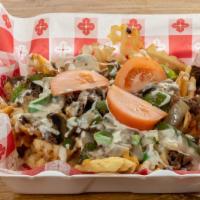 Waffle Fry Bowl · A large portion of waffles fries topped with your choice of BBQ Beef, Buffalo Chicken, Nacho...