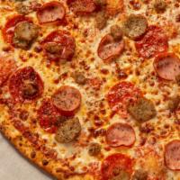 Meat Me · Meet the Meats of Our Meat Me Pizza! This delicious pie is topped with 100% Whole Milk Mozza...