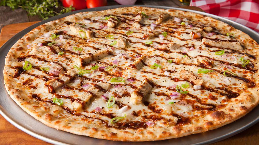 Bbq Chicken · On a Mission for Chicken? Our BBQ Chicken Pizza is topped with 100% Whole Milk Mozzarella Cheese, Fresh Onions, Marinated Chicken, and Smokey BBQ Sauce.