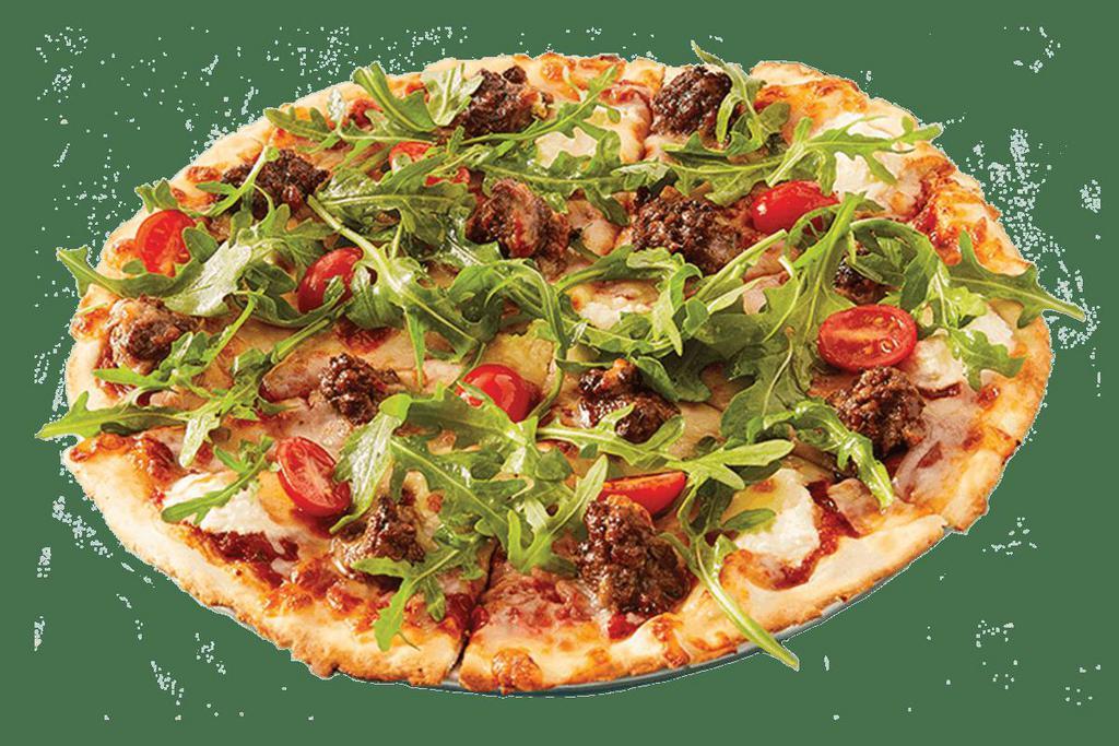 Impossible Tuscan With Impossible™ Meatballs · tuscan marinara / Impossible™ meatballs / ricotta / mozzarella / tomatoes / arugula / lemon dressing.