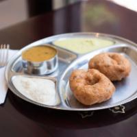 Medhu Vada (2 Pcs) · Most popular. Crispy lentil doughnuts served with chutney and sambar.