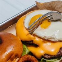 Moody'S Special Burger · Double Creek Stone Farms Black Angus Patty, Cheddar Cheese, Crispy Onions, Egg, Arugula, Gar...
