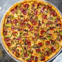 The Supreme Pizza · Pizza sauce, mozzarella cheese, pepperoni, mushroom, green pepper, red onion, black olive, g...
