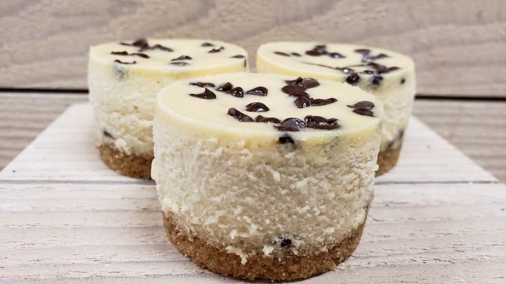Baileys Chocolate Chip · Creamy cheesecake infused with Baileys Irish Cream and filled with mini chocolate chips; finished with a graham crust.