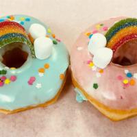 Rainbow Donut · Rainbow candy with marshmallow clouds on sprinkle donut